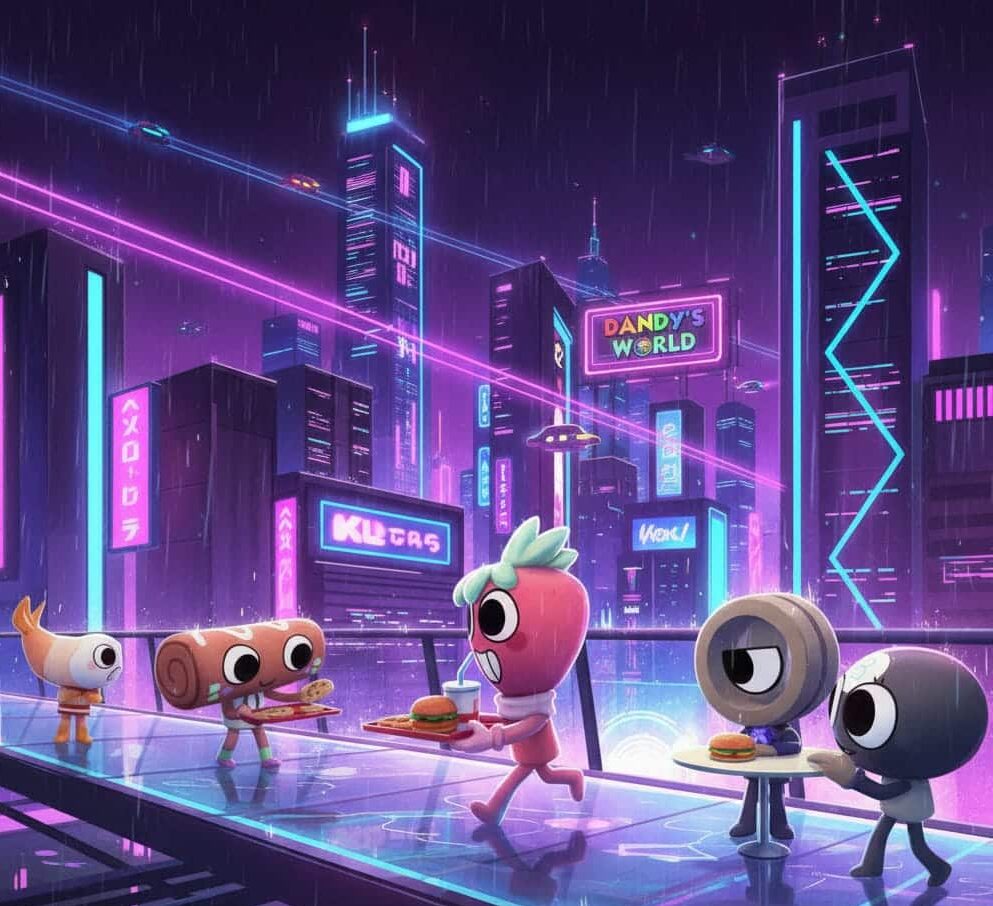 Roblox guide image showing Dandy’s World character positioning for safe machine repairs.