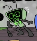 Dandy's World Vee Version 1 official enamel pin featuring green TV head character with black limbs and antenna on collector card
