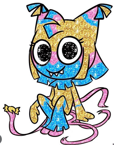 Yatta Dandy's World glitter skin illustration featuring her large black eyes and toothy grin.