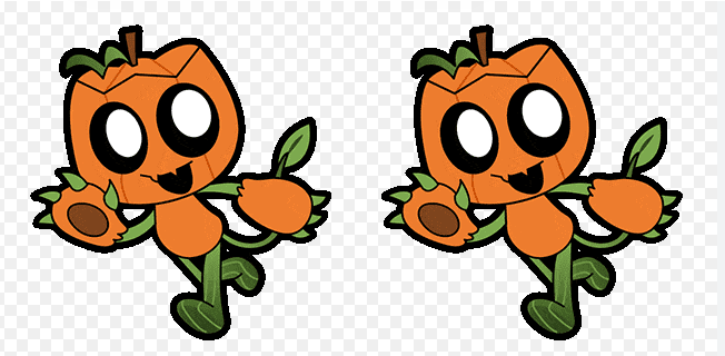 1. Gourdy Dandy's World character pair, two cute cartoon pumpkin Toons with big white eyes and green vine legs