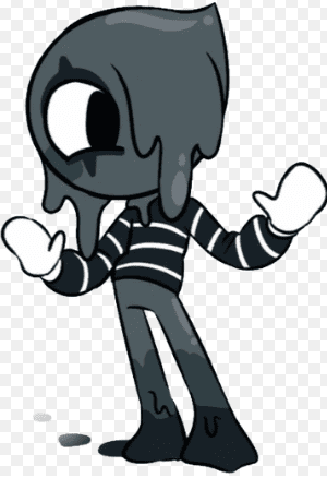 Blot from Dandy's World featuring a dark ink-like character design with a black and white striped shirt.