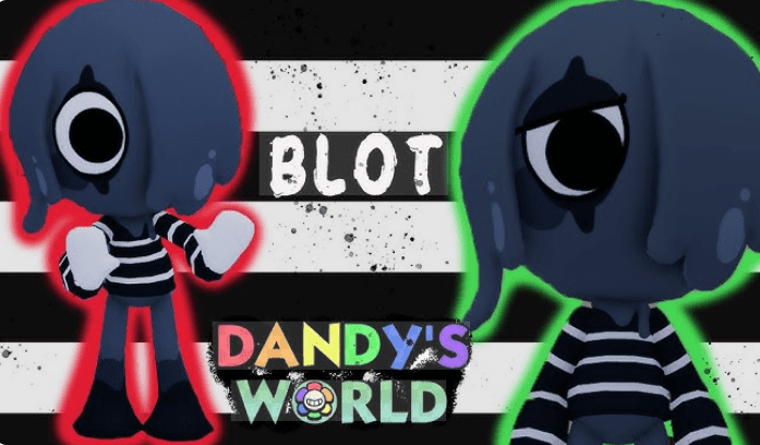Blot from Dandy's World featuring a dark ink-like character design with a striped shirt.