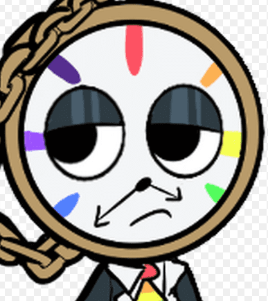 Dyle Timesly, a lethal toon from Dandy's World, depicted as a gold pocket watch with a rainbow dial and golden chain.