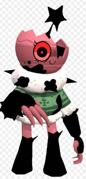 Twisted Bobette from Dandy's World featuring a cracked, pink circular head with a single glowing red eye.