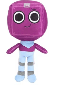 Dandy's World Boxten plushie cute purple cube toon stuffed toy with black eyes and light blue outfit
