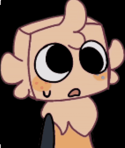 Dandys World Goob fanart cute chibi close up surprised beige toon big round black eyes mismatched freckles open mouth
