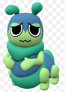 Dandy's World Squirm adorable chibi caterpillar toon with annoyed face blue and green segmented body fanart
