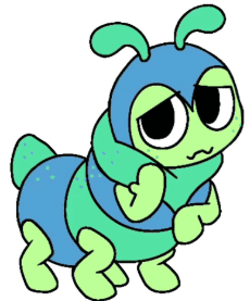 Dandy's World Squirm adorable chibi caterpillar toon with annoyed face blue and green segmented body fanart
