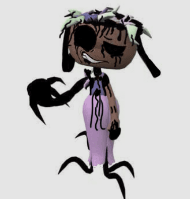 Twisted Bassie from Dandy's World featuring a corrupted flower-like head with dripping black ink.