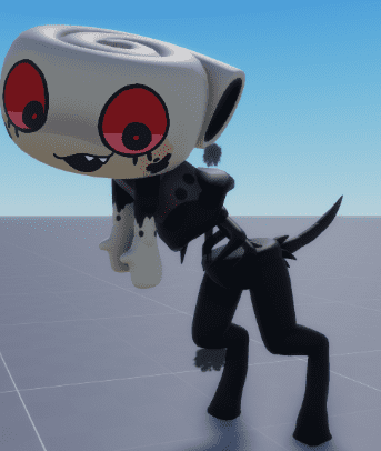 Twisted Shelly side profile view showing skeletal dinosaur fossil legs and ammonite head.
