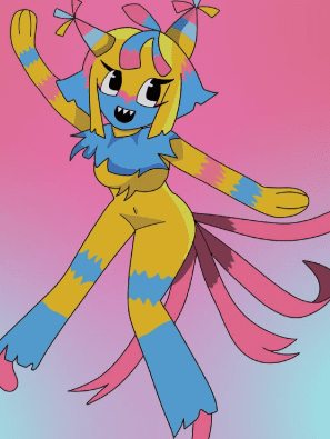 Vibrant Yatta Dandy's World fanart featuring her colorful 2026 acrobat design.

