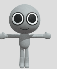 Dandys World OC base 3D blank grey toon character in T-pose with big black eyes for custom OC creation
