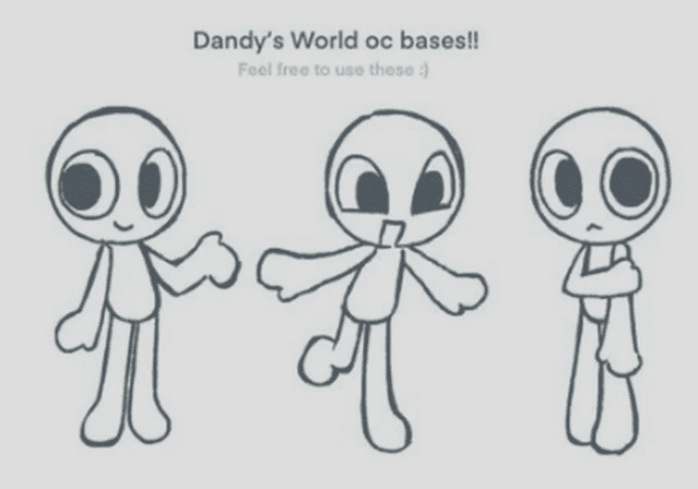 Free Dandys World OC base sheet three blank toon character sketches in different poses for fan art and custom designs
