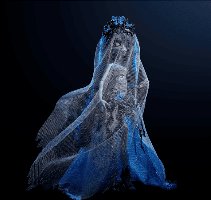 Monster High Skullector Doll, Corpse Bride Emily Collectible in Gothic Spiderweb Wedding Dress with Accessories Like Gauze Veil and Doll Stand
