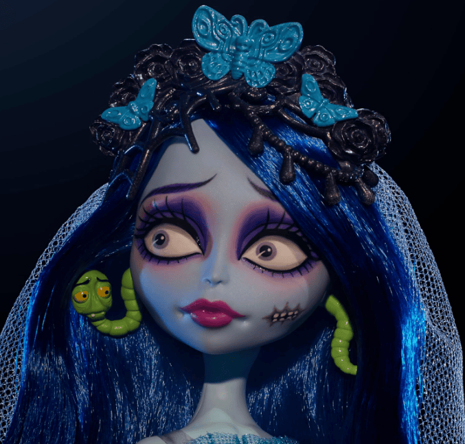 Monster High Skullector Doll, Corpse Bride Emily Collectible in Gothic Spiderweb Wedding Dress with Accessories Like Gauze Veil and Doll Stand
